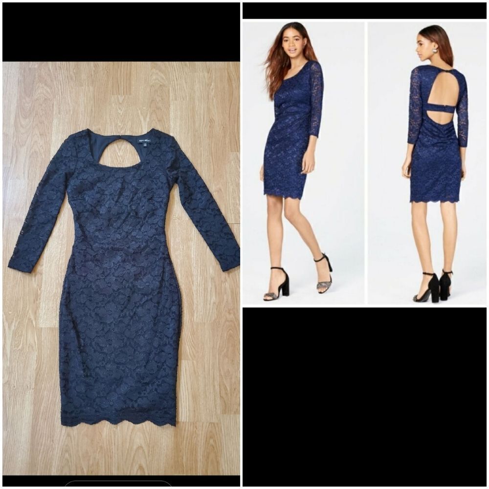 🌹 SEQUIN HEARTS 🌹 Long Sleeve Open-Back Glitter Lace Dress - [XS, Black]